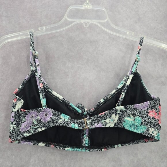 Time and Tru Black Floral Padded Adjustable Strap Bikini Top Swimwear Small - Picture 2 of 7
